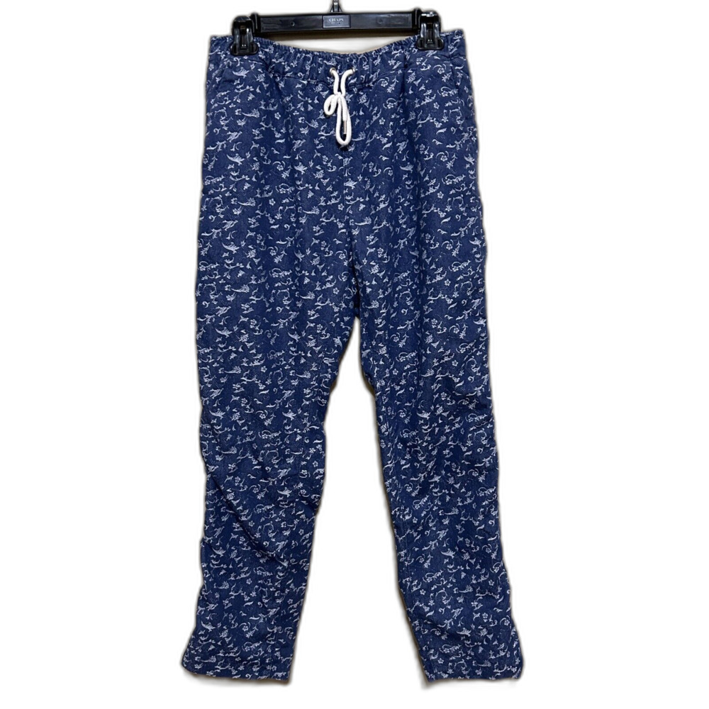 Soulland Keller Pants Mens Medium Blue White Floral Elastic Pull On Waist